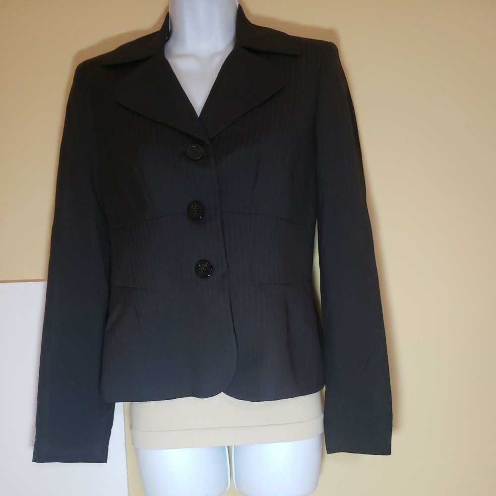 Anne Klein Black Pinstripe Suit Jacket Blazer Womens Size 2 Tailored‎ Business